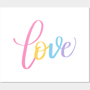 Love Modern Calligraphy HandLettering in Rainbow Colors Posters and Art